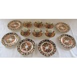 Set of 6 Royal Crown Derby imari pattern coffee cups / cans, saucers and plates (one saucer with