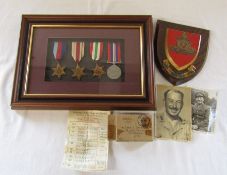 Framed set of WWII medals awarded to Captain S Openshaw - 1939-45 star, Africa star, Italy star &