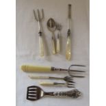 4 mother of pearl silver pickle forks & a spoon total weight 3.32 ozt together with assorted