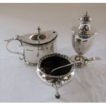 Victorian silver pepper pot London 1859 2.50 ozt, silver salt London 1891 2.00 ozt, spoon London