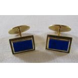 Pair of 14ct gold cuff links with blue stone (marked 585) total weight 15 g