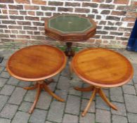 Pair of yew wood occasional tables & an octagonal drum table