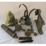 Various brassware inc British Oxygen Co Limited regulator, telescope (af), bell, light fitting etc