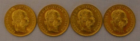 4 Austrian 1915 22ct gold one Ducat coins each 3.5g (total 14g)