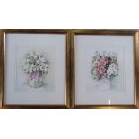 Pair of framed watercolours of flowers in a vase, signed in pencil by the artist 47 cm x 54.5 cm (