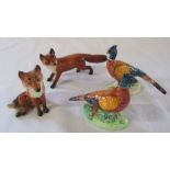4 Beswick animal figures - 2 foxes & 2 pheasants