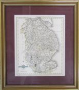 Framed map of Lincolnshire published 1st September 1787 by J Cary, Engraver map and print seller