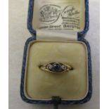 18ct gold diamond and sapphire trilogy ring size L weight 2.6 g