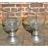 Pair of pewter & glass storm lanterns Ht 55cm