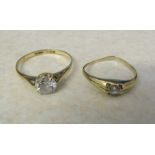 2 9ct gold solitaire dress rings total weight 2.4 g size L & O (one mis-shapen)