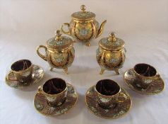 Murano style ruby glass part tea set with gilt overlay and floral decoration