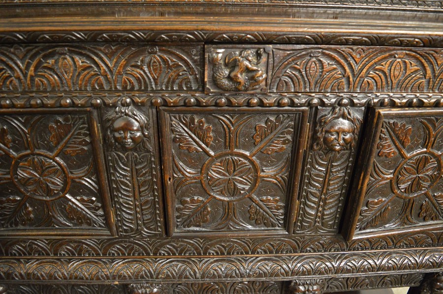 Late 19th/early 20th century heavily carved oak court cupboard H 173 cm L 128 cm D 58 cm - Image 2 of 4