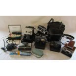Various old cameras and video/cine cameras inc Polaroid SX-70 land camera, Polaroid sonar auto focus