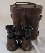 WWI military binoculars case 'J Cripps 1917' together with a pair of Chevalier Paris binoculars