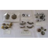 Various militaria inc five shoulder titles, two Royal Engineers badges, six brass naval buttons, six