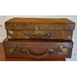 2 old leather suitcases (one suede)