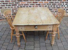 Pine kitchen table 100 cm x 120 cm H 75 cm and 2 pine chairs