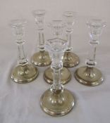 Set of 6 silver mounted glass candlesticks H 16 cm Birmingham 1989 maker Broadway & Co