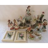Selection of Capodimonte figures, some signed, inc woman with donkey 0/271, urchin peasant girl 0/