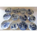 Set of 12 Delft blue and white "month" calendar plates D 24 cm