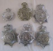 6 UK Police helmet badges inc Sheffield, South Shields, St Helens and Cheshire