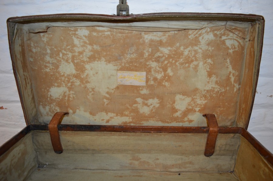 2 old leather suitcases (one suede) - Image 3 of 3