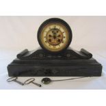 Victorian slate drumhead mantel clock stamped B.G L 39.5 cm H 24 cm