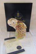 Boxed large Royal Crown Derby limited edition paperweight - Barn owl no 174/300, gold stopper,