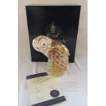 Boxed large Royal Crown Derby limited edition paperweight - Barn owl no 174/300, gold stopper,