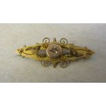 9ct gold etruscan style brooch with diamond accent, Chester 1912 L 4.5 cm weight 3.1 g