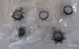 5 UK Police blue enamel cap badges (Kings crown) inc Lancashire, Staffordshire & Kent