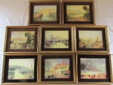 8 Coalport framed porcelain plaques 'Views of England and Wales' inc Worcester cathedral,