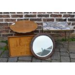 Brass & marble top table, sewing table, mirror & tray