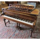Morley of London walnut veneered symmetrical baby grand piano in the Queen Anne style (some damage