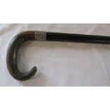 Victorian horn ebonised walking stick with silver mount Birmingham 1900