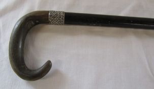 Victorian horn ebonised walking stick with silver mount Birmingham 1900