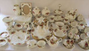 Large quantity of Royal Albert Old Country Roses inc teapots, photo frame, clock, vases, cake stand,