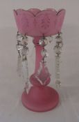 Victorian pink glass lustre H 29 cm
