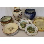 Set of 4 Currier & Ives decorative plates, jardiniere, bread plates etc.