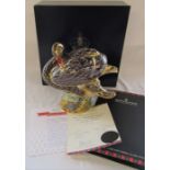 Boxed large Royal Crown Derby limited edition paperweight - Black swan no 174/300, gold stopper,