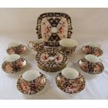 Royal Crown Derby imari pattern tea cups, saucers, plates, sugar bowl, jug and cake plate (all first