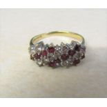 9ct gold ruby and cubic zirconia cluster ring size R weight 2.6 g
