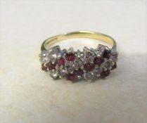 9ct gold ruby and cubic zirconia cluster ring size R weight 2.6 g