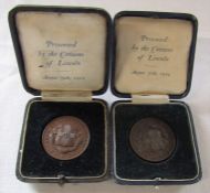 2 cased city of Lincoln WWI gratitude for service in the Great War medals / medallions 30th August