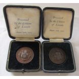 2 cased city of Lincoln WWI gratitude for service in the Great War medals / medallions 30th August