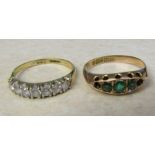 9ct gold emerald ring (2 stones missing) Birmingham 1912 size N weight 1.5 g & 9ct gold cubic