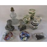 Various ceramics inc Masons, paperweights and soapstone figures