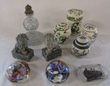 Various ceramics inc Masons, paperweights and soapstone figures