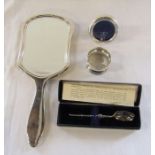 Silver backed hairbrush Birmingham hallmark (indistinguishable), small photo frame marked 925,