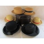 Hat box containing straw boaters and ladies hats